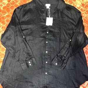 Sigrid Olsen Black Long-Sleeve Linen Button-Down Shirt